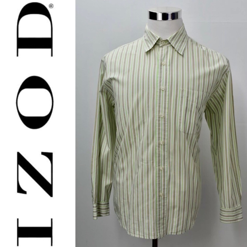 IZOD Button Down Dress Shirt Size L Striped